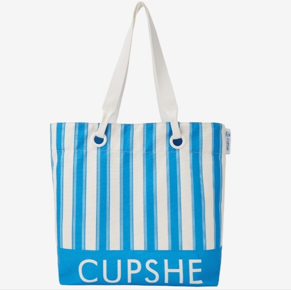 Cupshe Beach Tote  Striped Blue and White